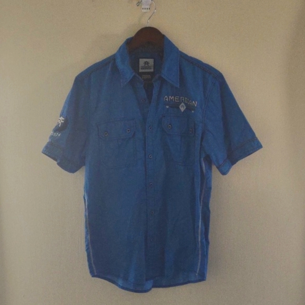 American Fighter Premium Athletics 1974 shirt men's size M Slim‎ Teal/blu…